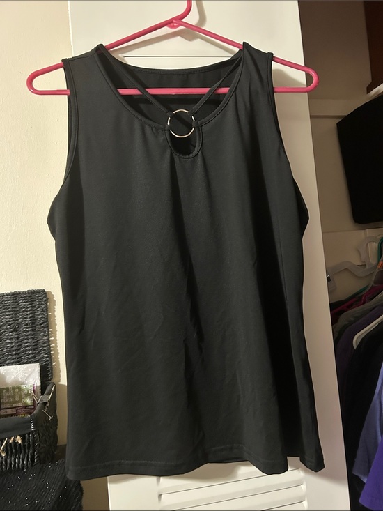 Tops - Black Sleeveless Ring-Accent Women's Tank Top